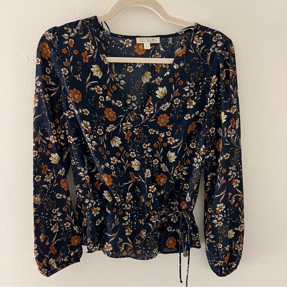 Navy floral long sleeve top